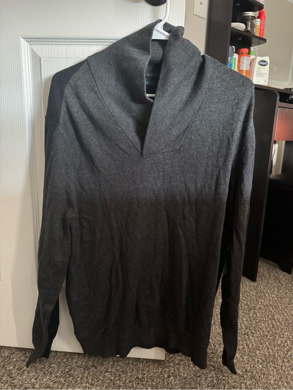 Perry Ellis Men's Dark Gray V-Neck Shawl Collar Sweater